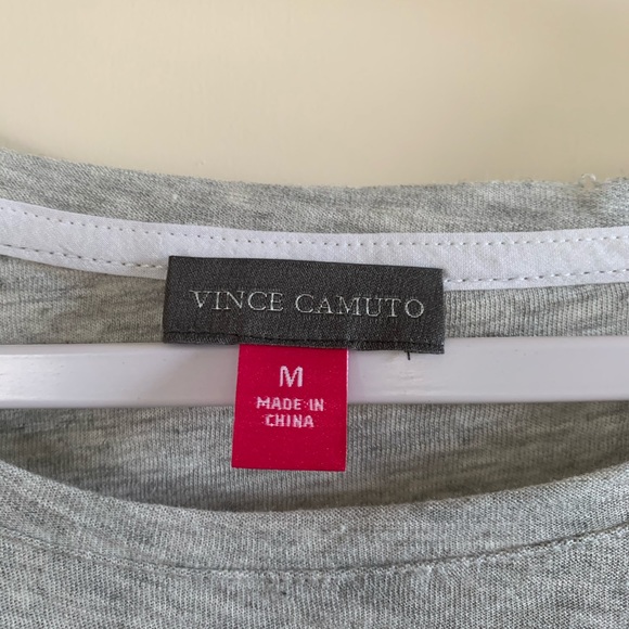 Vince Camuto Mixed Media Flutter Sleeve Top, Gray and White, Medium - Picture 5 of 7